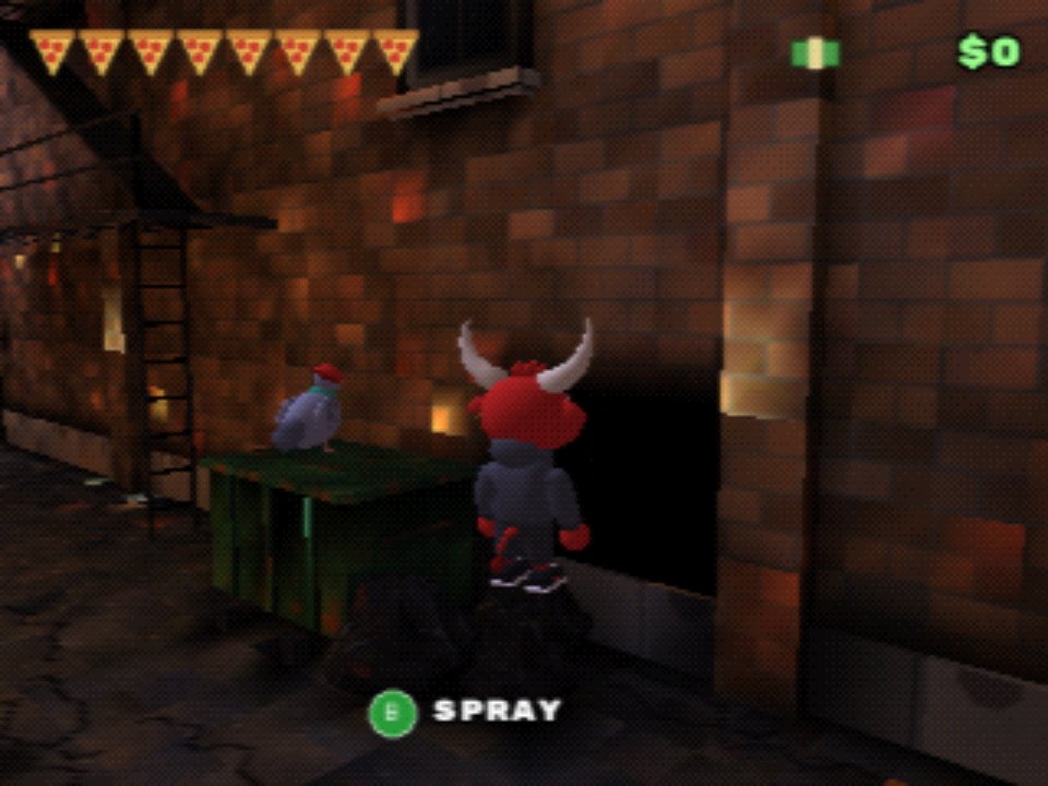 Bully standing on a glowing B pad with a SPRAY prompt