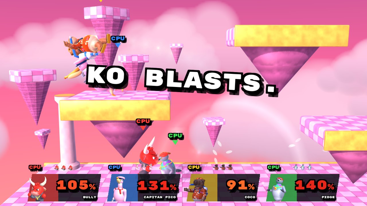 Four fighters mid-fight with hit sparks and the damage HUD