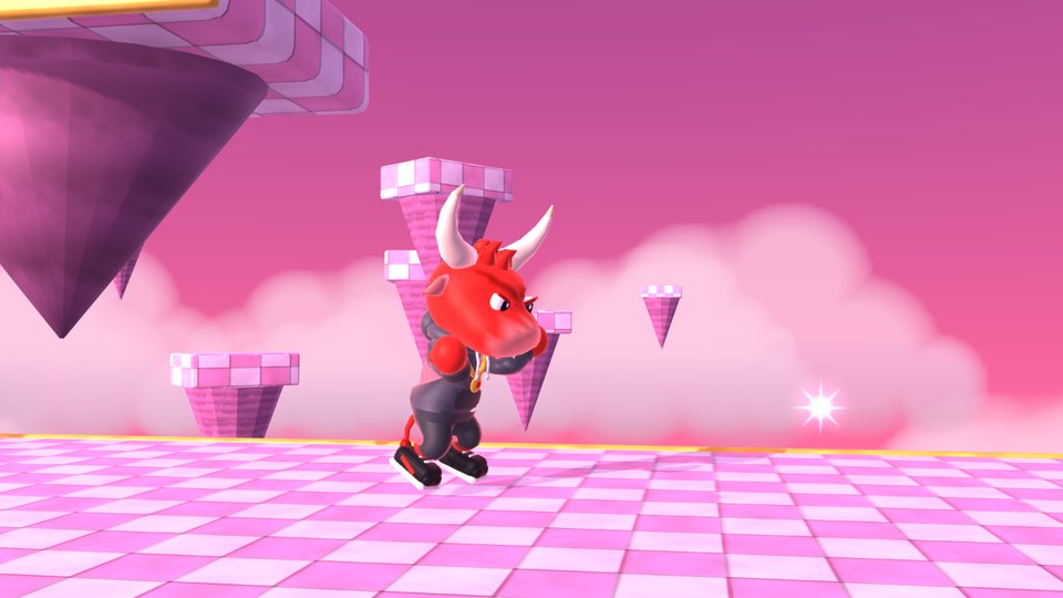 Bully, a red bull in a grey hoodie and gold chain, in a boxer's stance