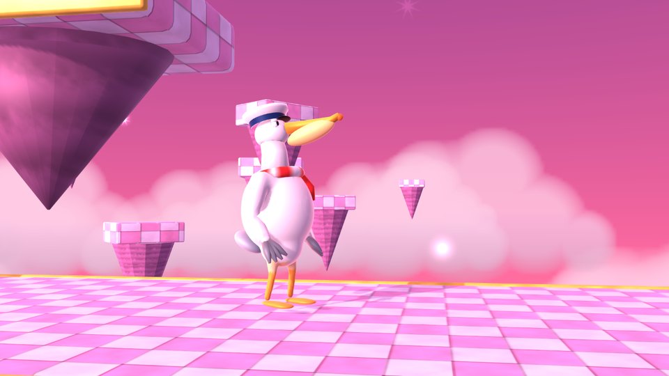 Capitan Pico the pelican in a sailor cap and striped scarf