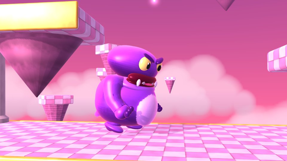 Sludge Daddy, a huge purple goop monster with yellow eyes and fangs