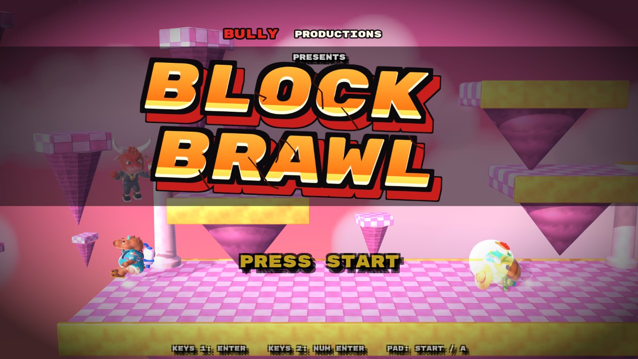 Title screen: BLOCK BRAWL logo over a live fight