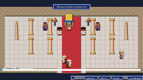 Pharaoh's court with columns and a red carpet