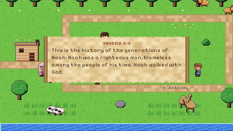 Verse card for Genesis 6:9 over the field