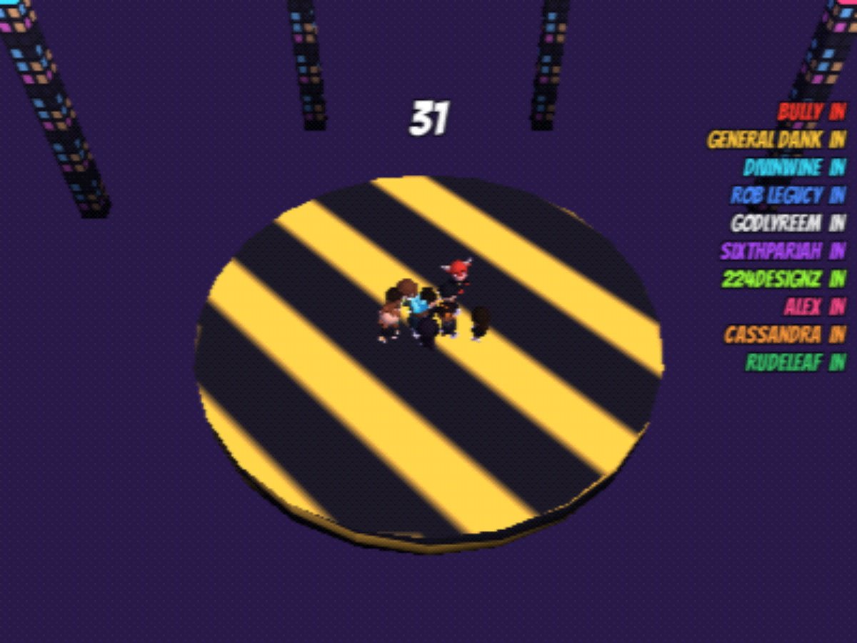 Realm Rumble: operators on a black and yellow hazard-striped platform.