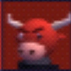 Bully portrait: a red bull head with horns
