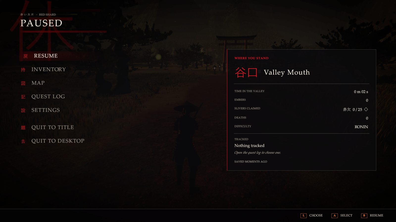 Pause menu