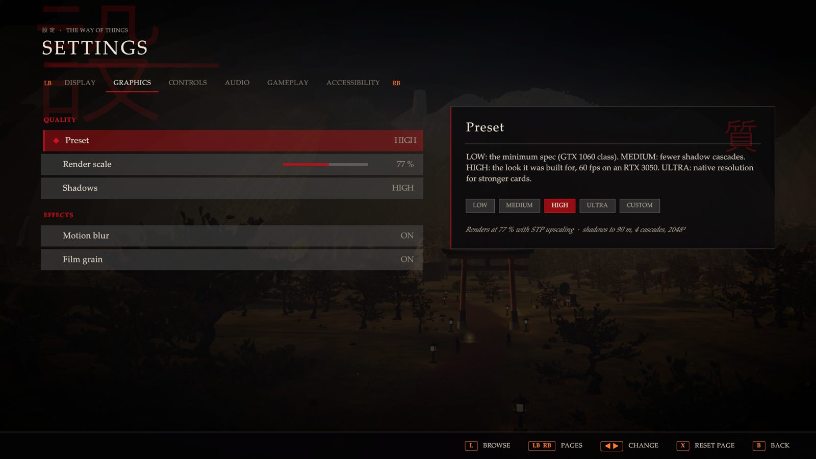 Graphics settings