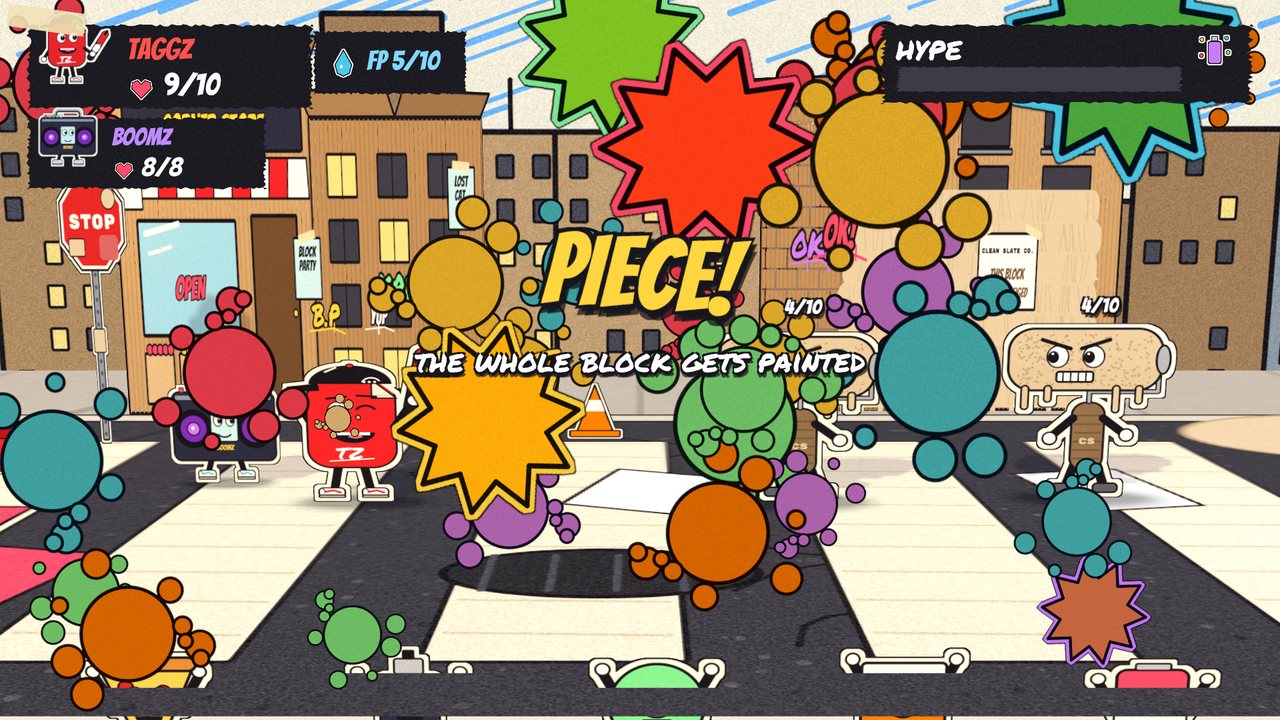 The PIECE mural covers the screen in paint
