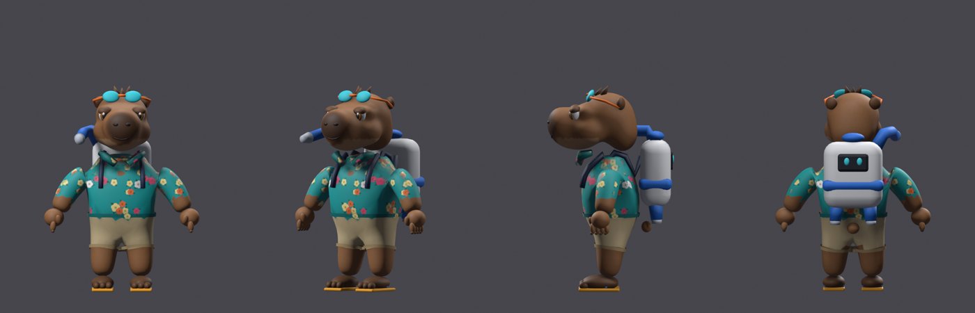 Coco turnaround: front, three-quarter, side and back