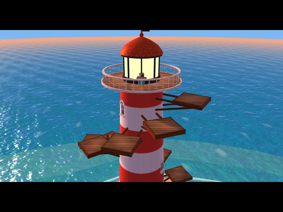 The lighthouse at sunset with Coco on the gallery