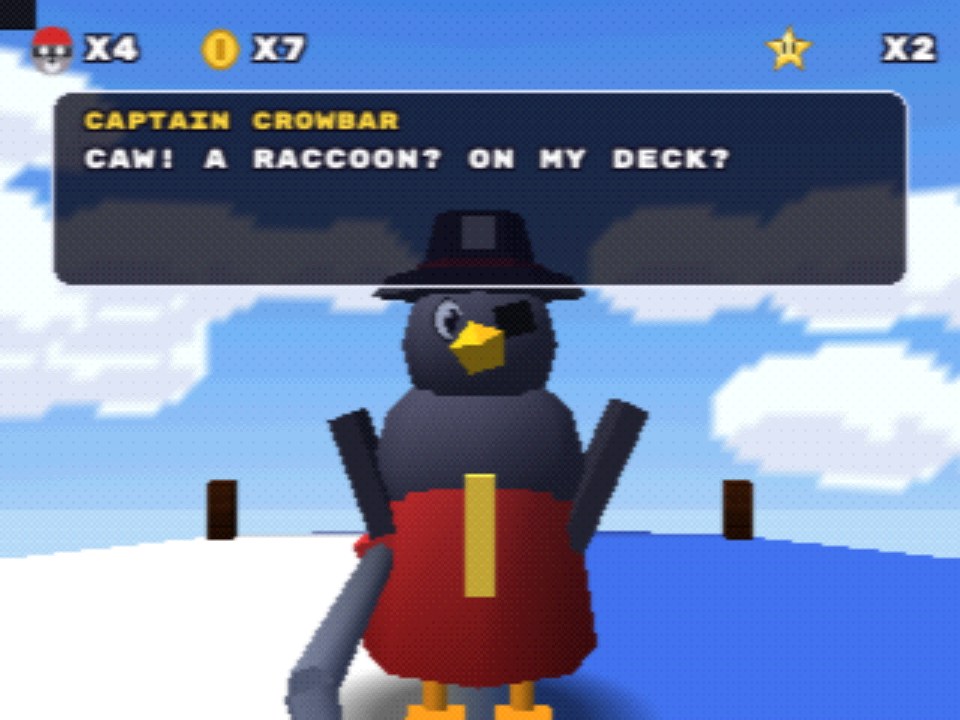 Captain Crowbar's intro: CAW! A raccoon? On MY deck?