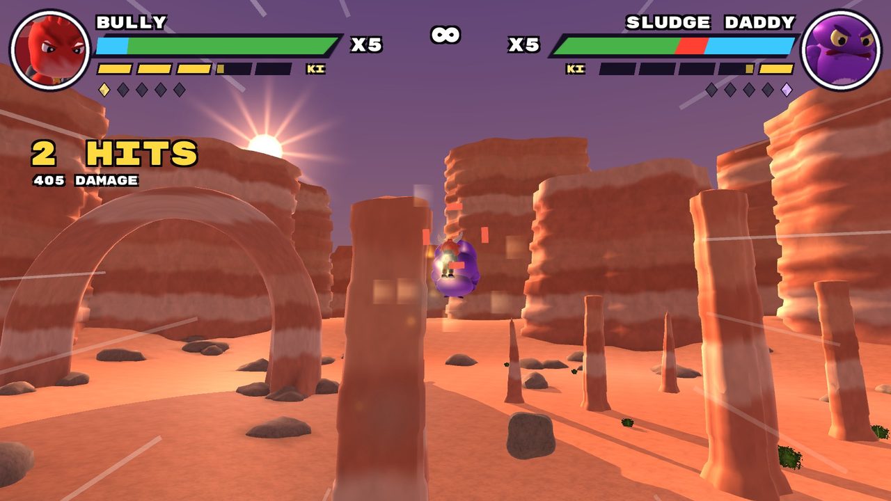 A sunset canyon full of tall sandstone pillars