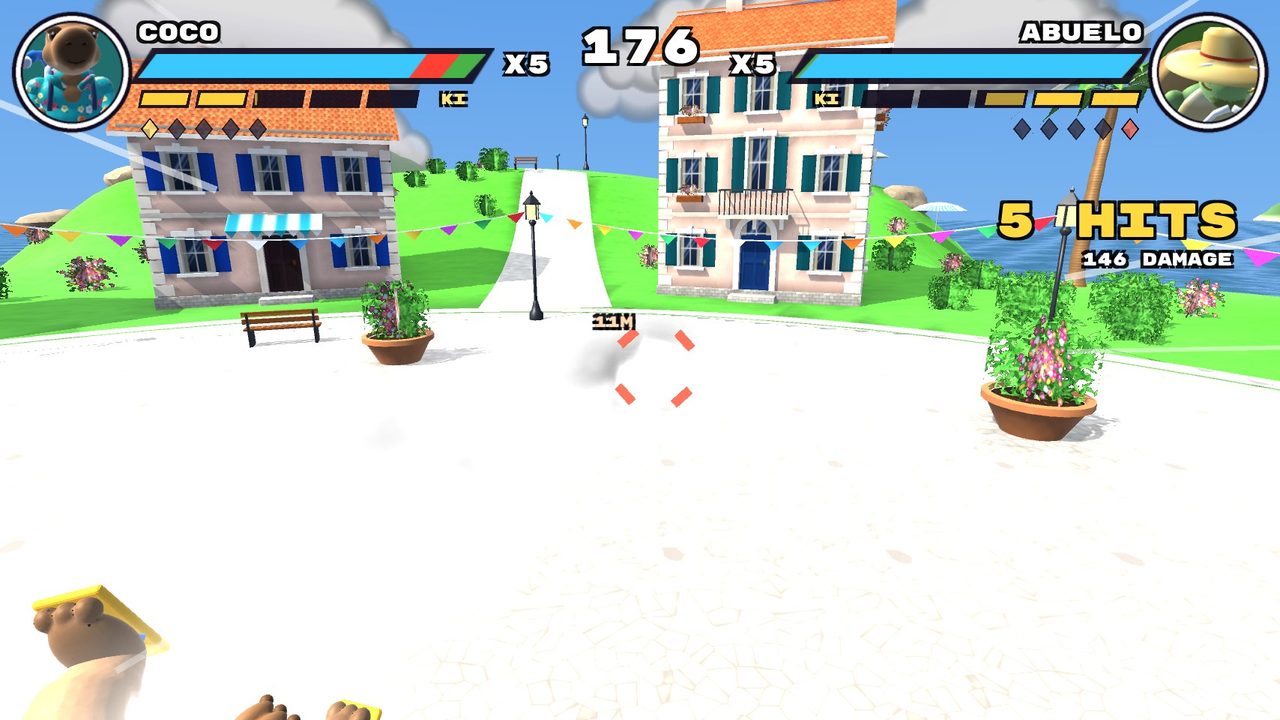 Coco and Abuelo fighting over the island town on Isla Chillo